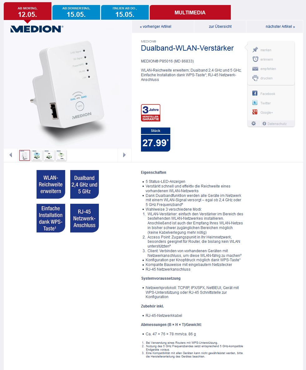 Aldi - Dual-Band WLAN Repater MD86833