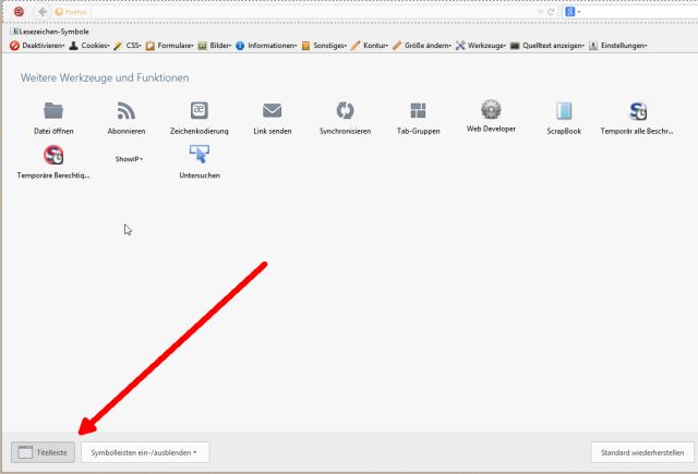 Firefox 29 - Menüpunkt Titelleiste